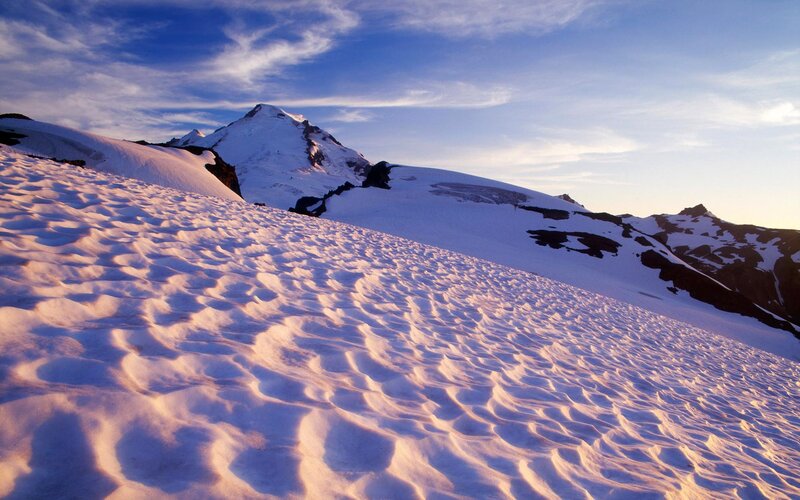 Snow-covered Mountain Slope — White, Serene, Sunrise, Photograph