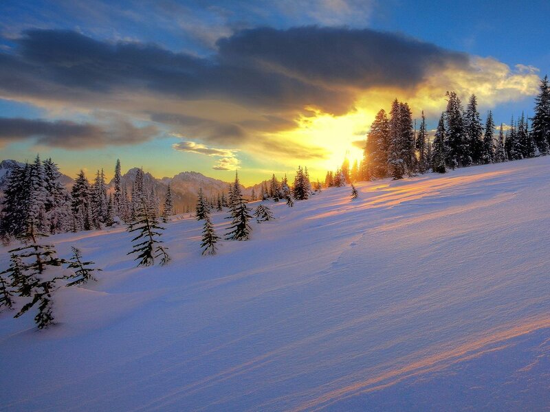 Snow-covered Mountain Slope — White, Serene, Sunset, Photograph