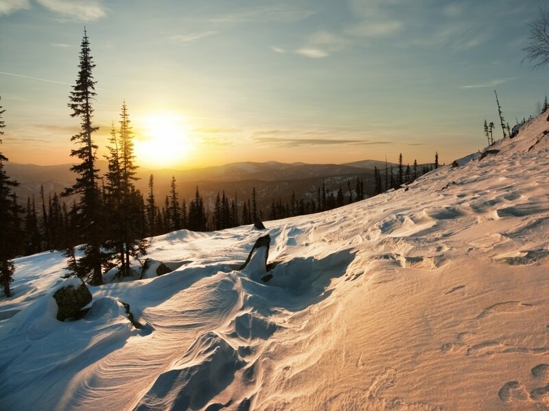 Snow-covered Mountain Slope — White, Serene