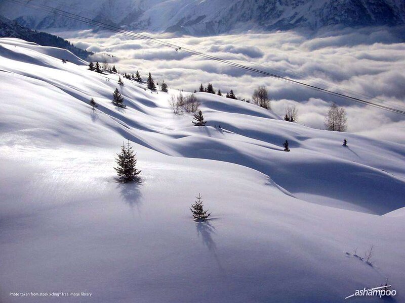 Snow-covered Mountain Slope — White, Serene, Winter, Photograph