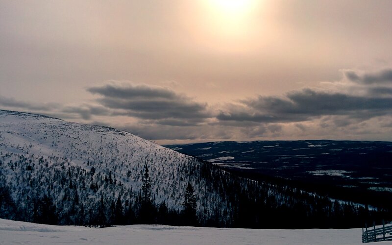 Snow-covered Mountain Slope — White, Serene, Winter, Photograph, Trees, Clouds, Sun