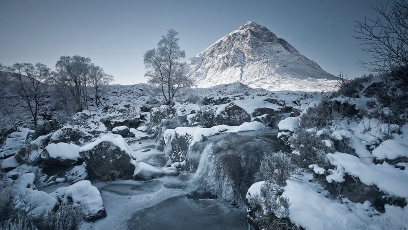 Snow-covered Mountain Stream — Blue