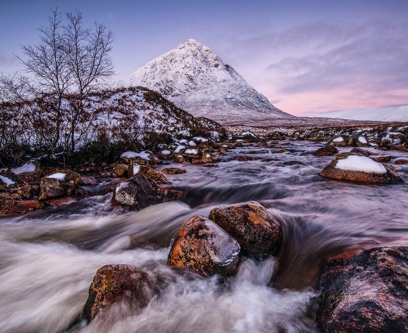 Snow-covered Mountain Stream — Purple