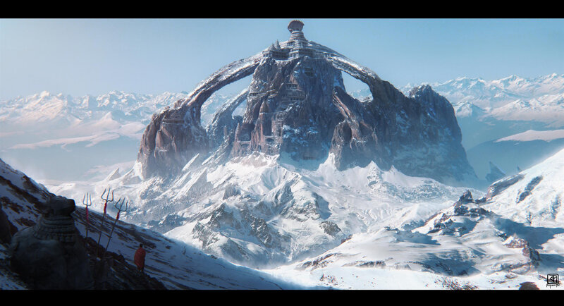 Snow-covered Mountain Temple — White, Dramatic