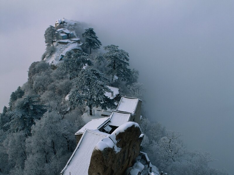 Snow-covered Mountain Temple — White, Serene, Winter
