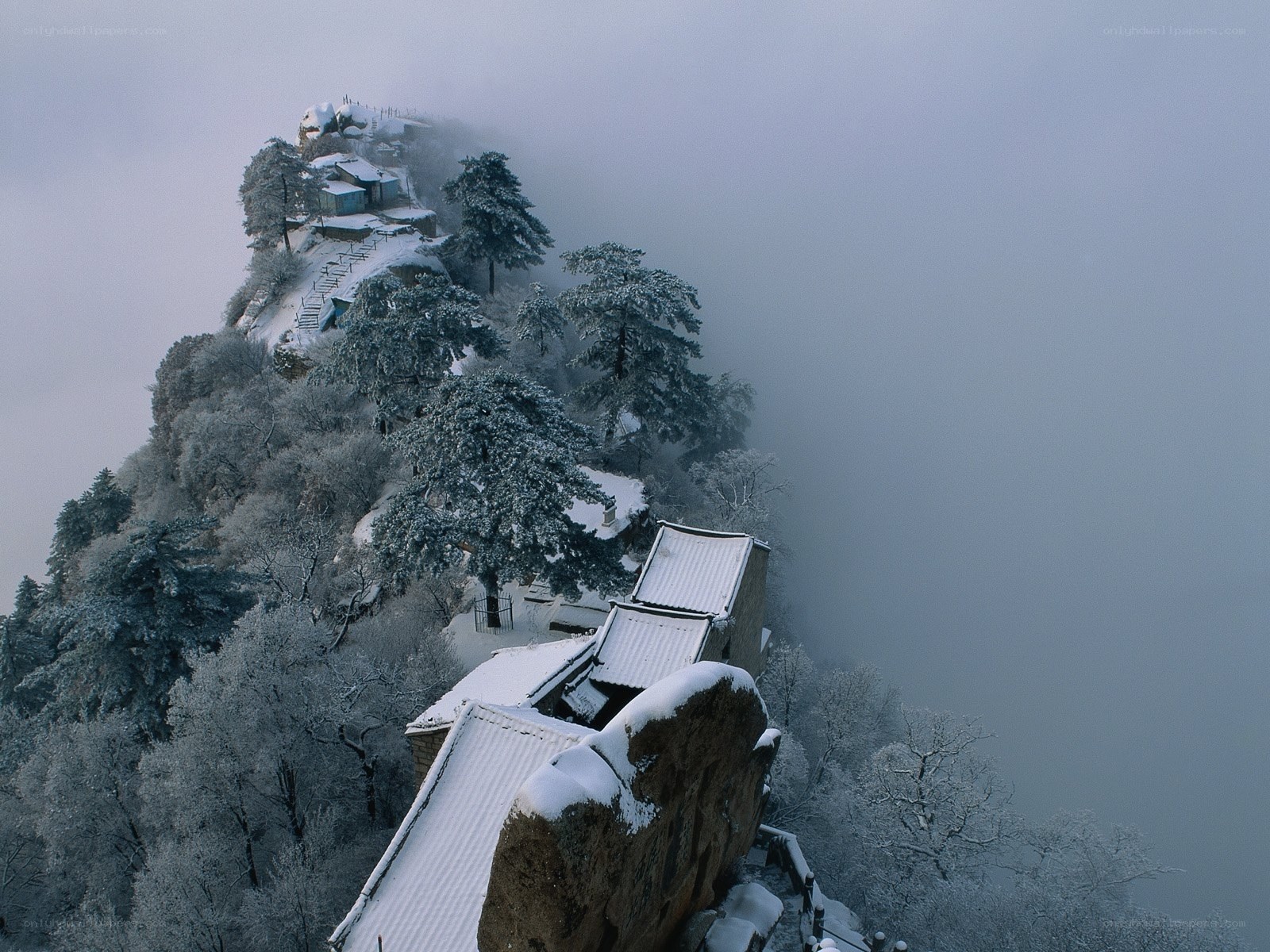 Snow-covered mountain temple