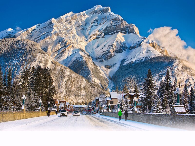 Snow-covered Mountain Town — Blue