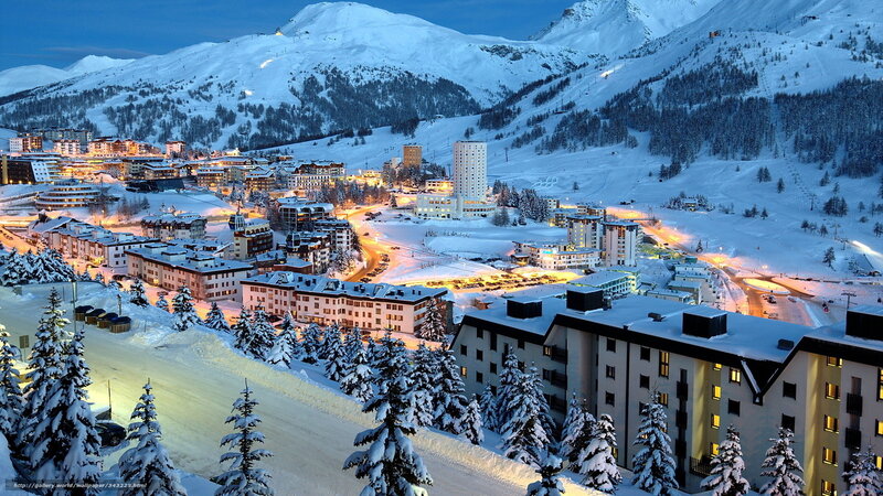 Snow-covered Mountain Town — White