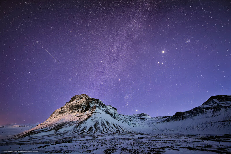 Snow-covered Mountain under Stars — Purple, Serene, Night