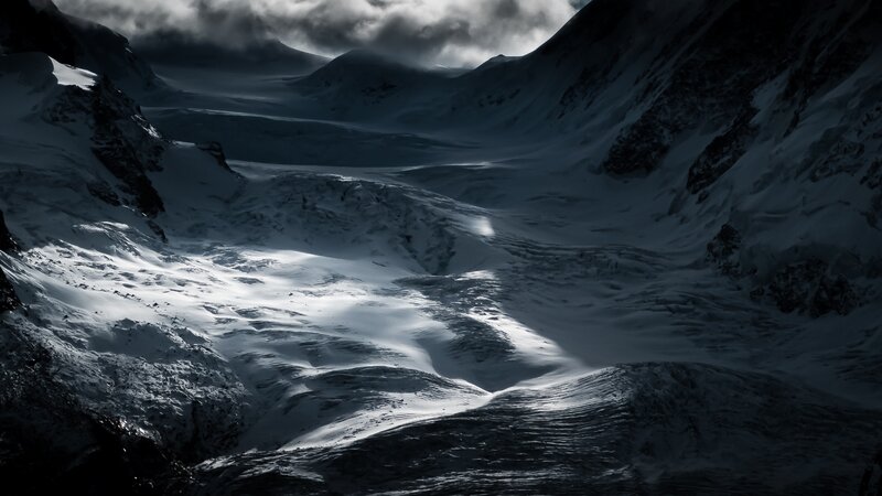 Snow-covered Mountain Valley — Black