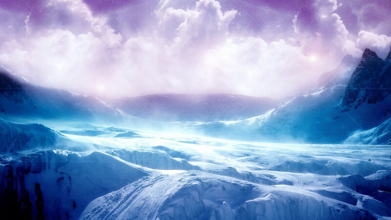 Snow-covered Mountain Valley — Blue, Dramatic, Digital Art