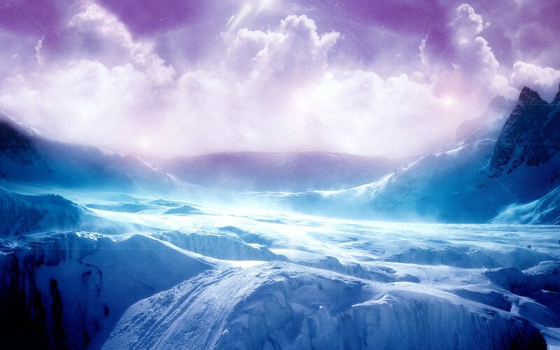 Snow-covered Mountain Valley — Blue, Dramatic, Winter, Digital Art, Mountains