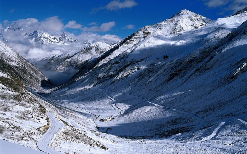Snow-covered Mountain Valley — Blue, Dramatic, Winter, Photograph