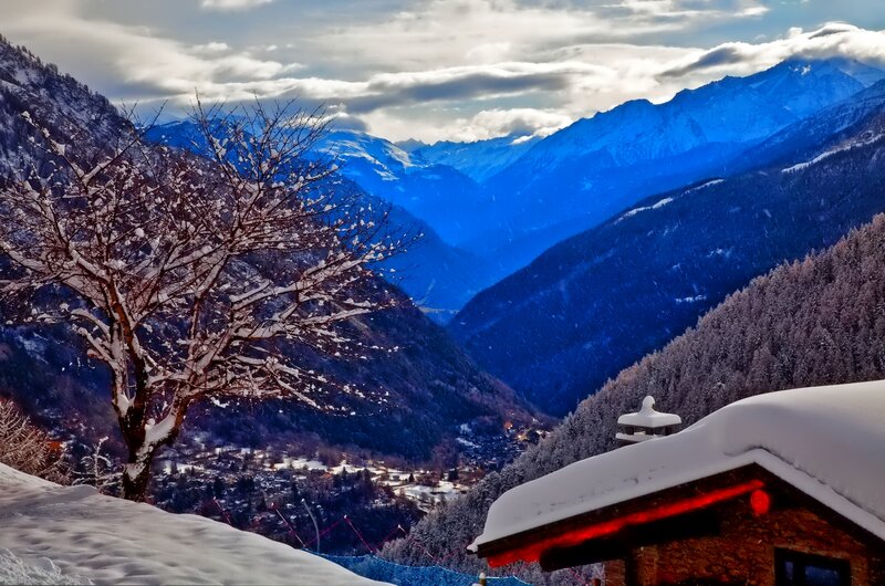 Snow-covered Mountain Valley — Blue, Dramatic, Winter