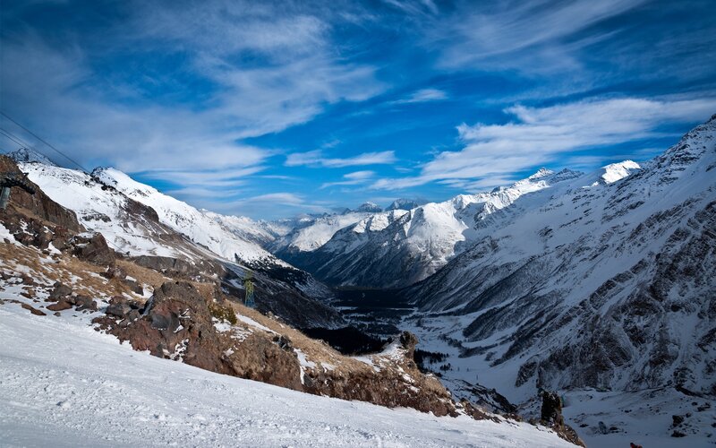 Snow-covered Mountain Valley — Blue, Serene, Winter, Photograph