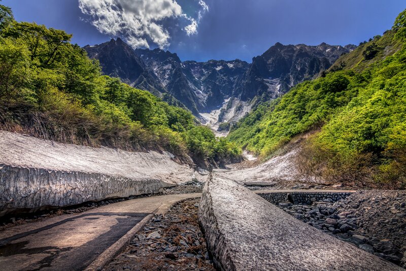 Snow-covered Mountain Valley — Green, Dramatic