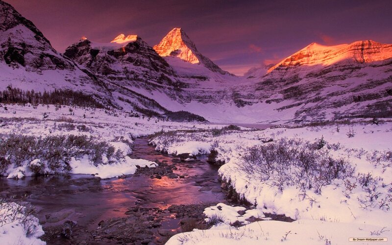 Snow-covered Mountain Valley — Purple, Dramatic