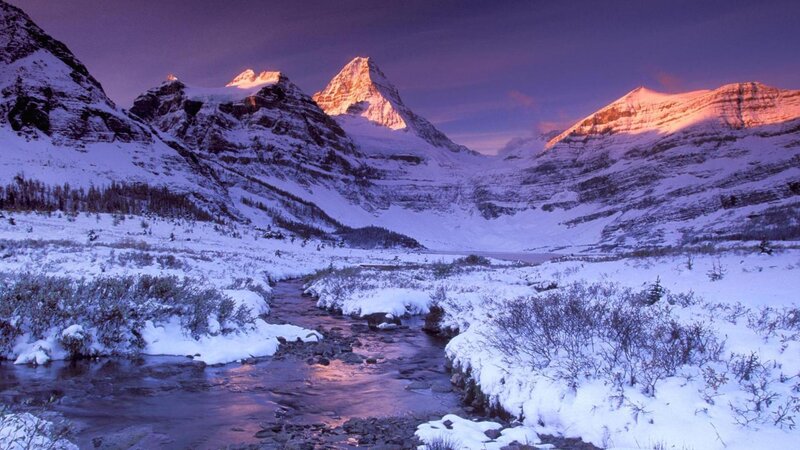 Snow-covered Mountain Valley — Purple, Serene, Winter