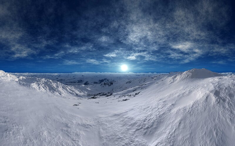 Snow-covered Mountain Valley — White, Dramatic, Morning