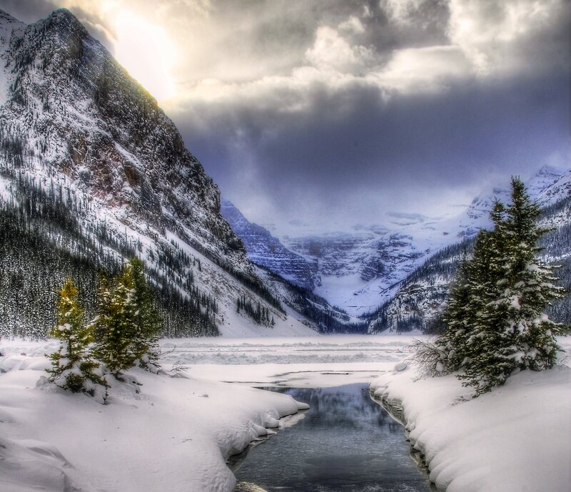 Snow-covered Mountain Valley — White, Dramatic, Winter