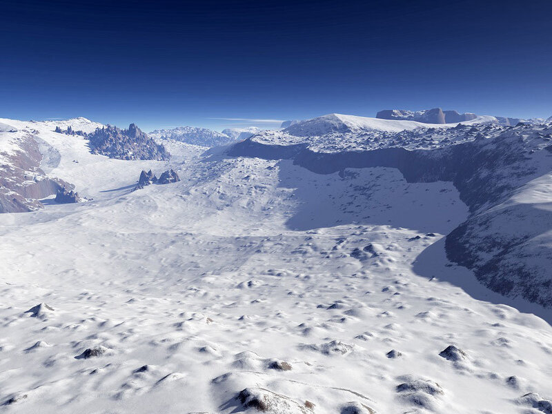 Snow-covered Mountain Valley — White, Serene, 3d Render