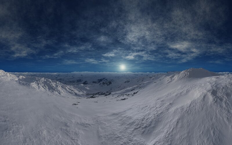 Snow-covered Mountain Valley — White, Serene, Night, 3d Render