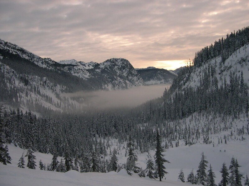 Snow-covered Mountain Valley — White, Serene, Winter, Photograph, Fog