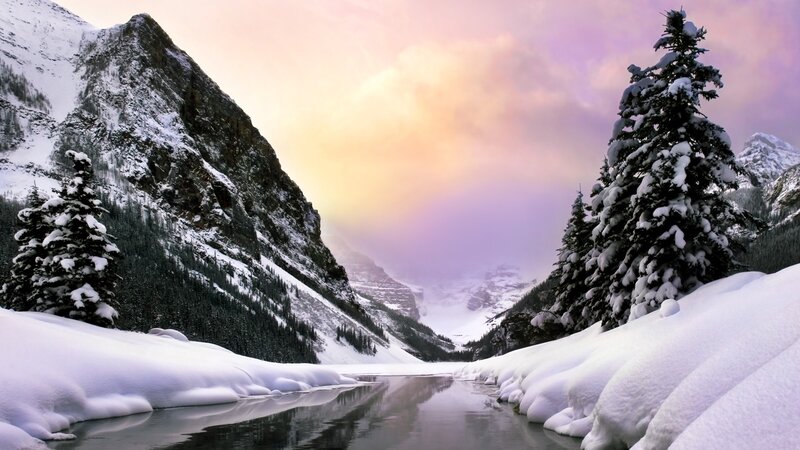 Snow-covered Mountain Valley — White, Serene, Winter, Photograph, Trees