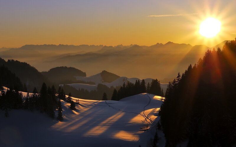 Snow-covered Mountain Valley — Yellow