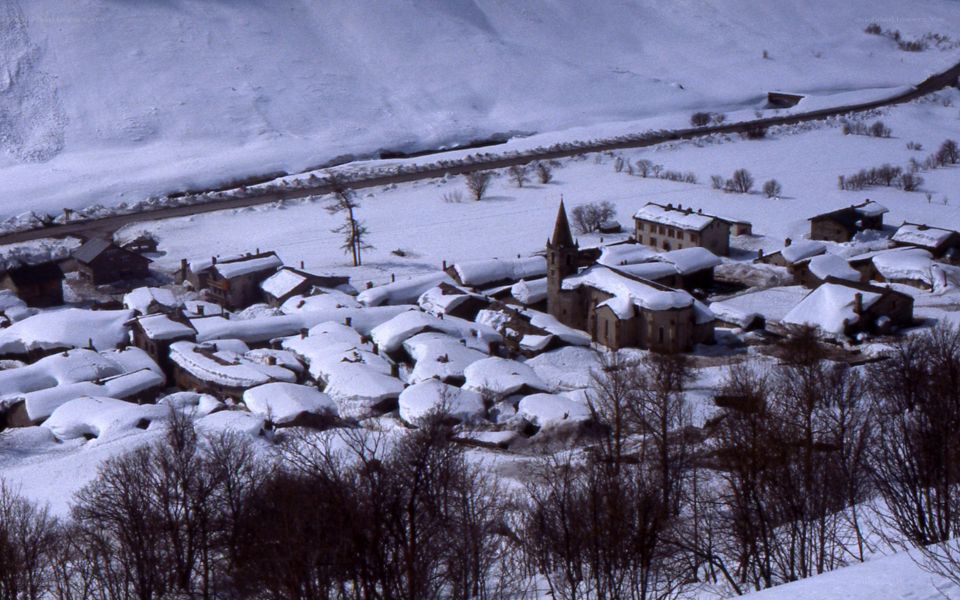 Snow-covered mountain village