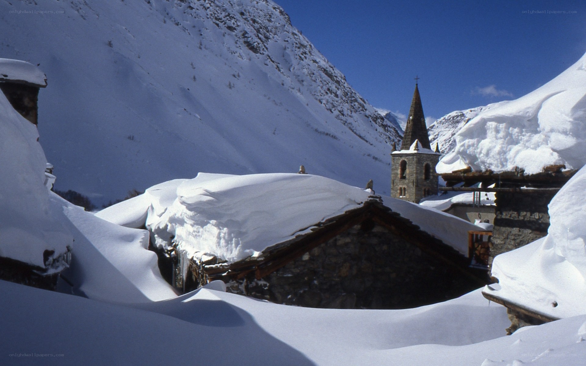 Snow-covered mountain village