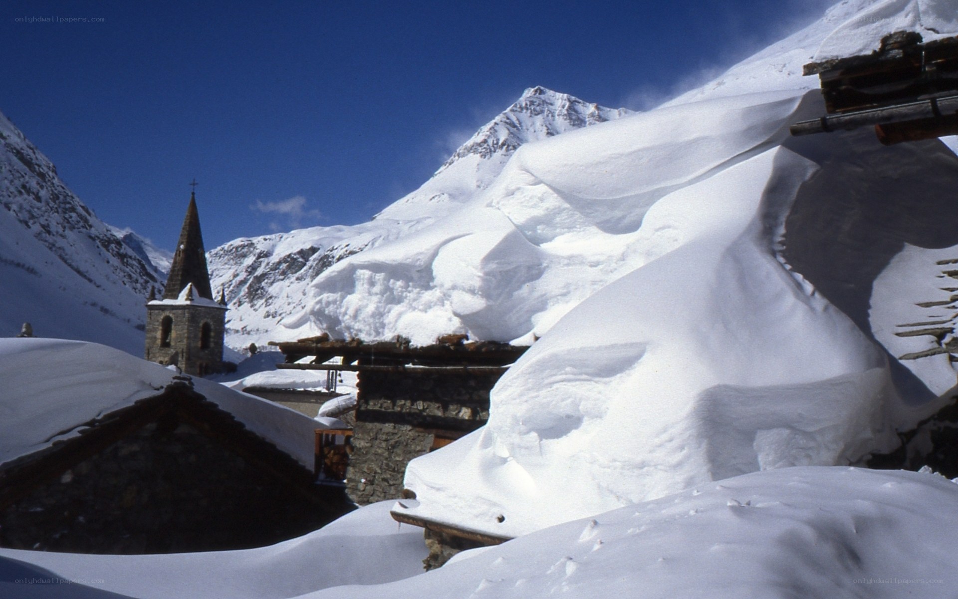 Snow-covered mountain village