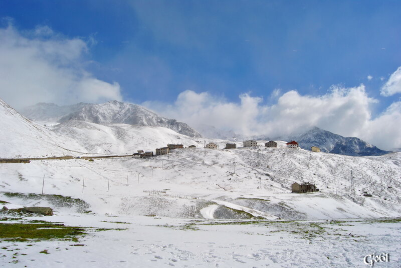 Snow-covered Mountain Village — Blue, Serene, Winter