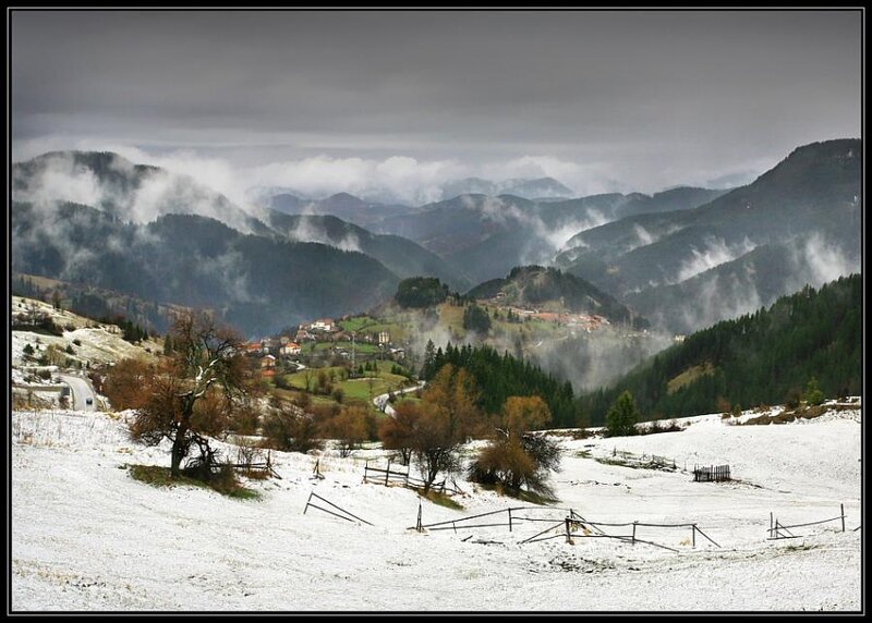 Snow-covered Mountain Village — White, Dramatic