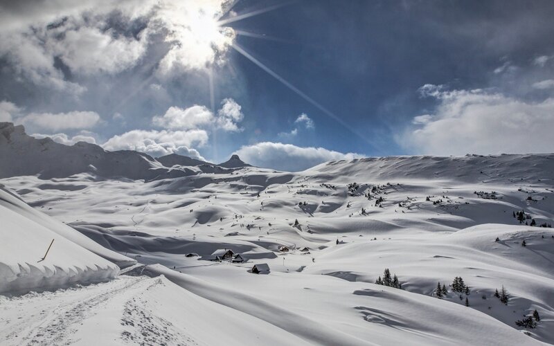 Snow-covered Mountain Village — White, Dramatic, Winter