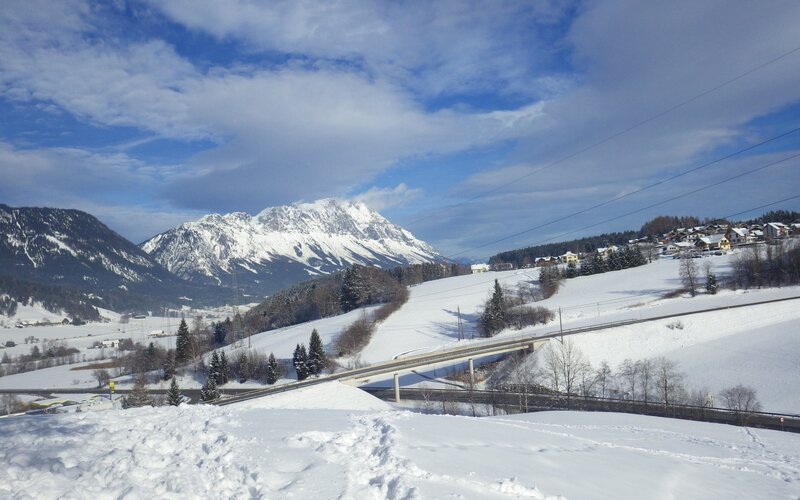 Snow-covered Mountain Village — White, Serene, Winter, Photograph, Bridge