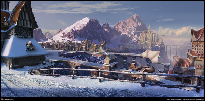 Snow-covered Mountain Village — White