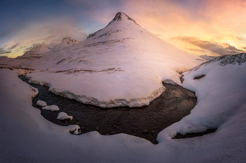 Snow-covered Mountain — White, Dramatic, Sunset
