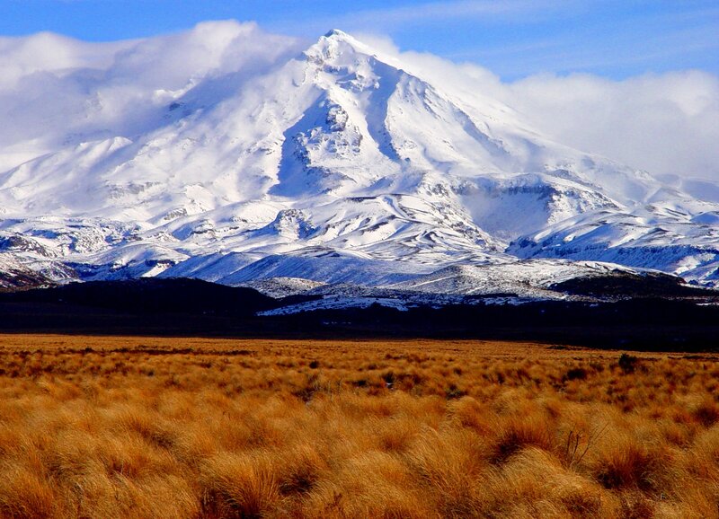 Snow-covered Mountain — White, Dramatic, Winter, Photograph, Grassland