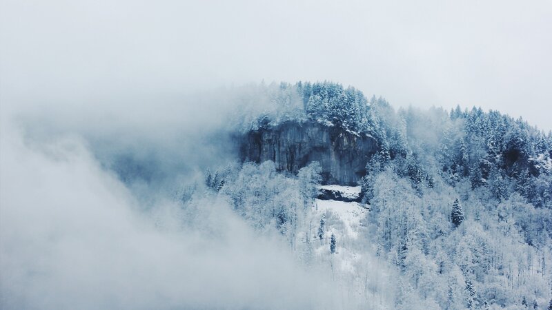 Snow-covered Mountain — White, Misty