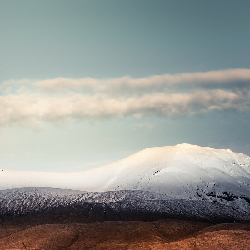 Snow-covered Mountain — White, Serene, Winter, Photograph, Clouds, Sky