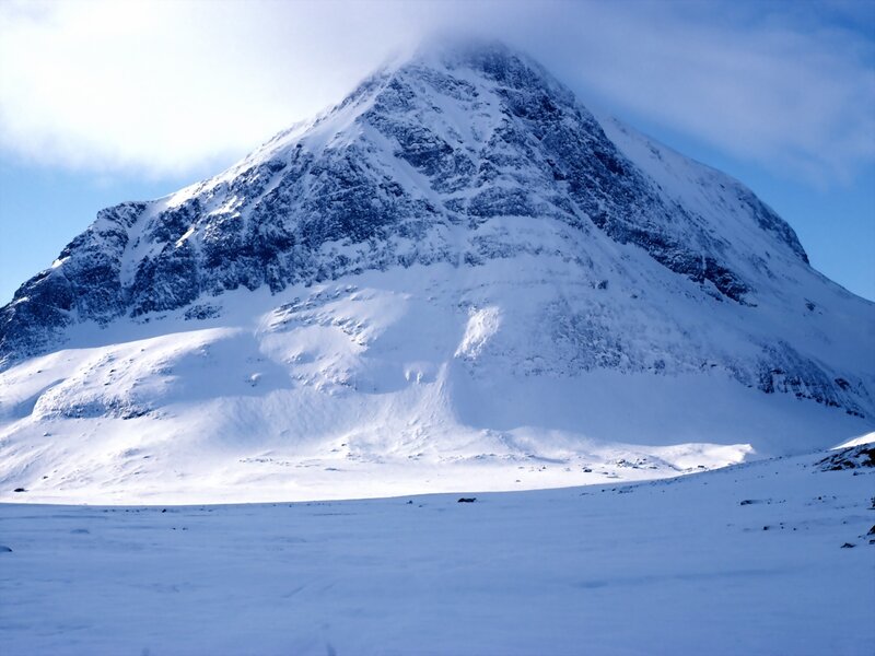 Snow-covered Mountain — White, Serene, Winter, Photograph, Clouds
