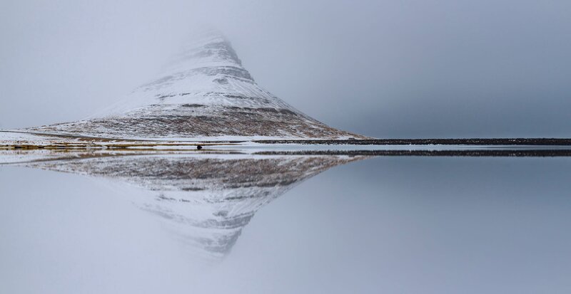Snow-covered Mountain — White, Serene, Winter, Photograph, Reflection