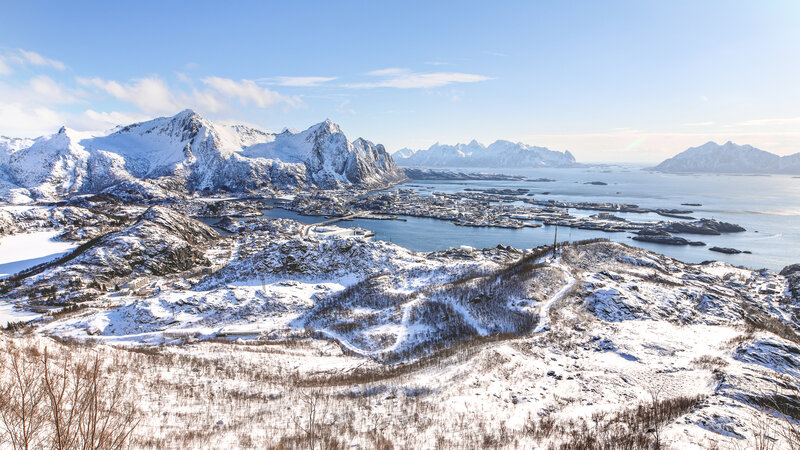 Snow-covered Mountains and Fjord