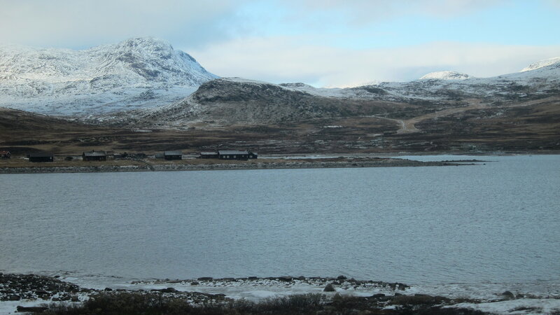 Snow-covered Mountains and Lake — Blue, Serene, Winter, Photograph, Cottages