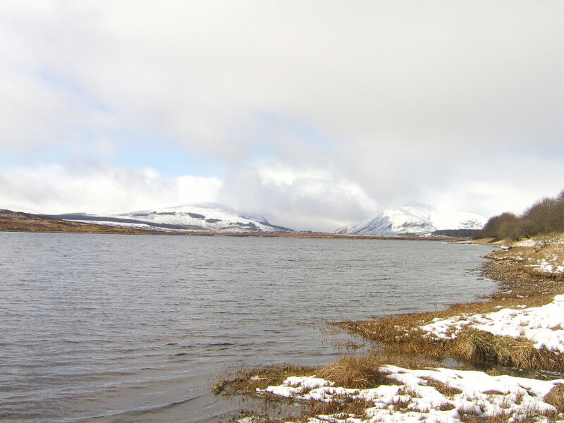 Snow-covered Mountains and Lake — Gray
