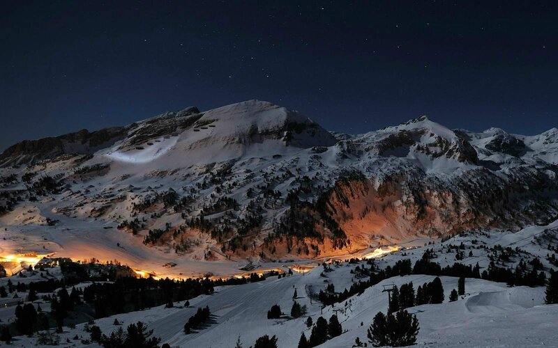 Snow-covered Mountains at Night — Black, Serene