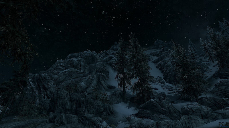 Snow-covered Mountains at Night — Black