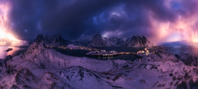 Snow-covered Mountains at Night — Purple