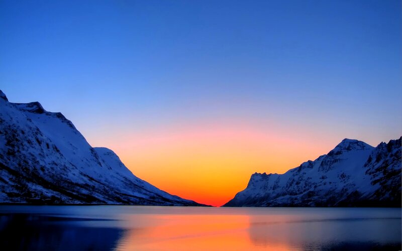 Snow-covered Mountains at Sunset — Blue